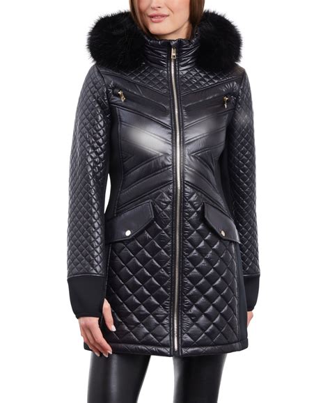 michael michael kors faux-fur-trim hooded quilted coat|michael kors quilted fur coat.